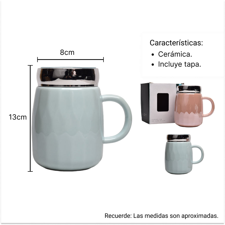 mug pocillo con tapa en ceramica