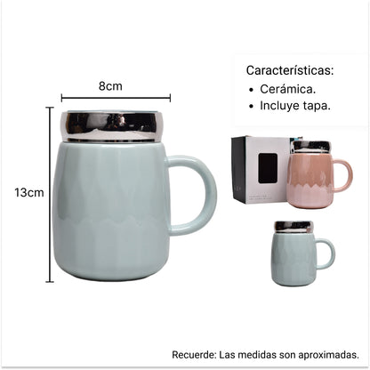 MUG POCILLO CON TAPA EN CERAMICA