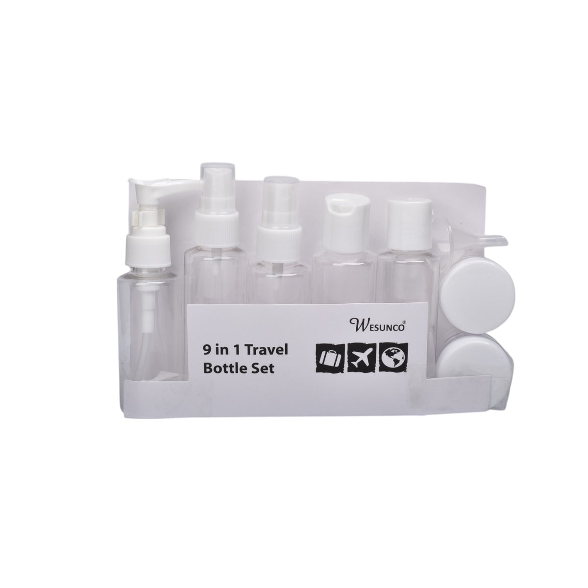 kit 9 envases recargables viajero plastico 50ml dim:22x16x4