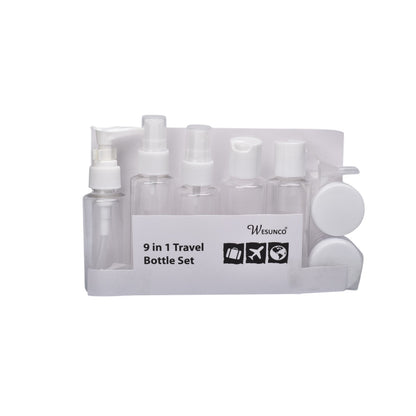 KIT 9 ENVASES RECARGABLES VIAJERO PLASTICO 50ML DIM:22X16X4