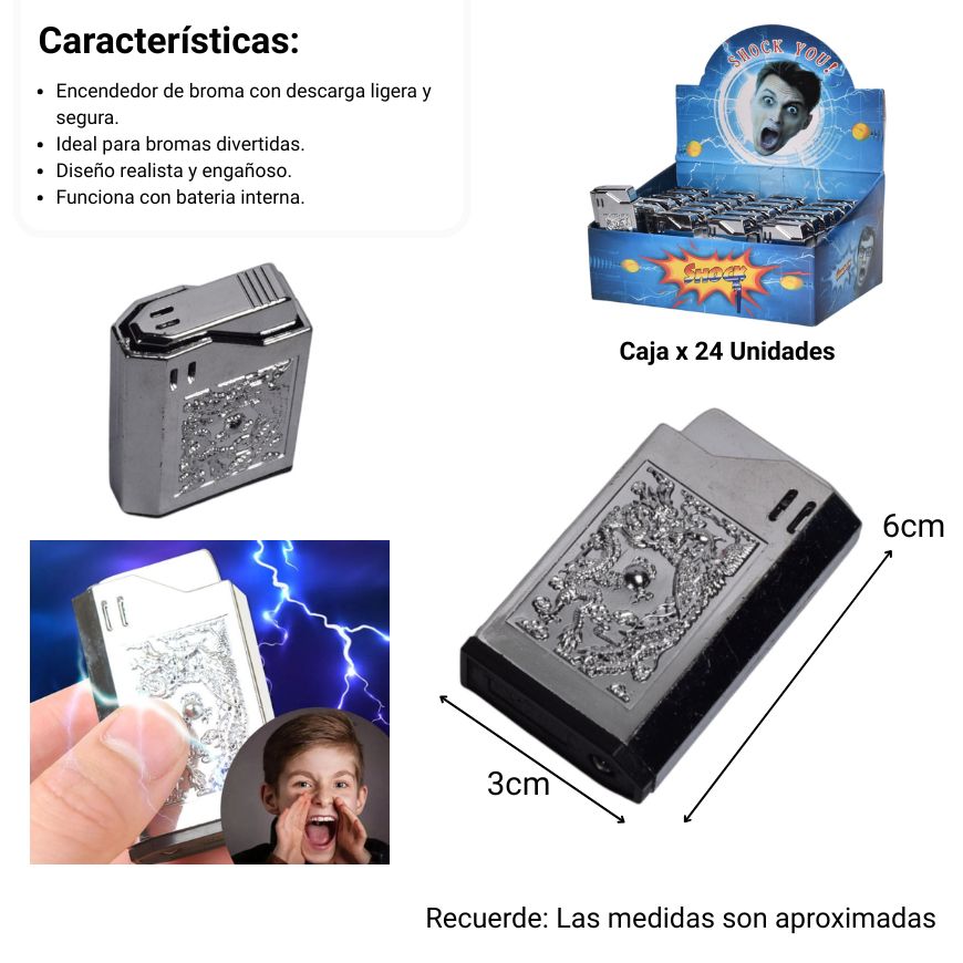 llavero broma shok forma encendedor plastico+metal dim:6x3
