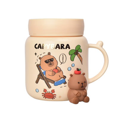 MUG POCILLO CERAMICA CAPYBARA CON TAPA ESPEJO 400ML DIM:8X10