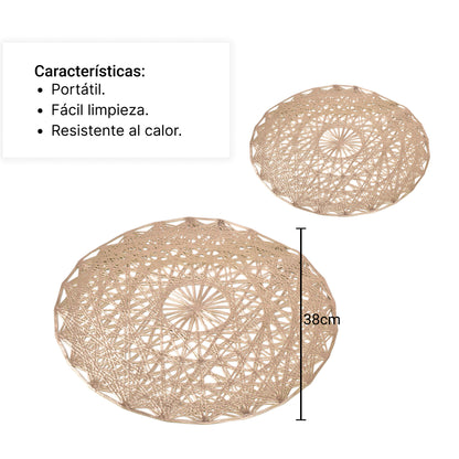 INDIVIDUALES REDONDO COMEDOR HOGAR MESA DORADO PLATEADO