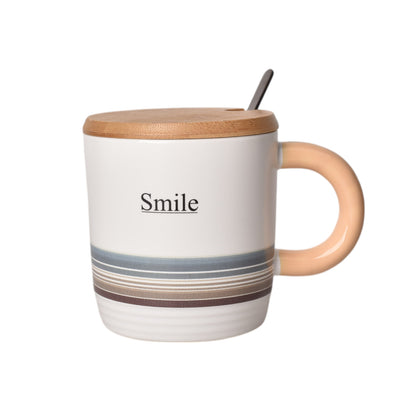 MUG POCILLO CERAMICA CON TAPA DE MADERA 380ML DIM:9*9*10