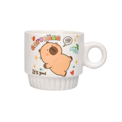 SET 4PCS POCILLOS CON BASE CERAMICA 250ML DISEÑO CAPYBARA DIM:8X8X8