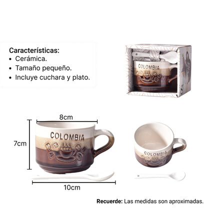 MUG POCILLO CON CUCHARA CERAMICA DIM:7X7X6