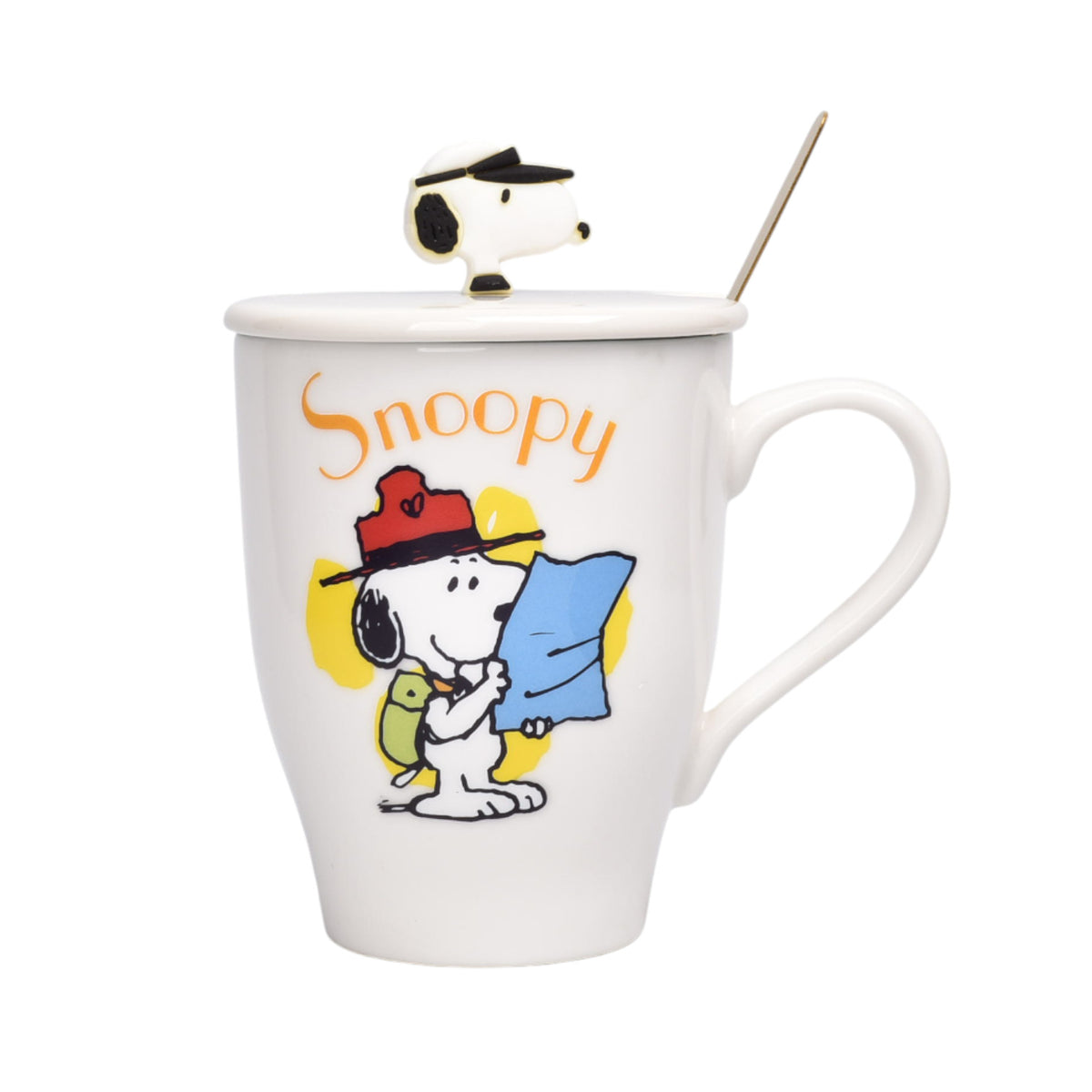 mug pocillo ceramica personaje con tapa y cuchara 350ml dim:9x8