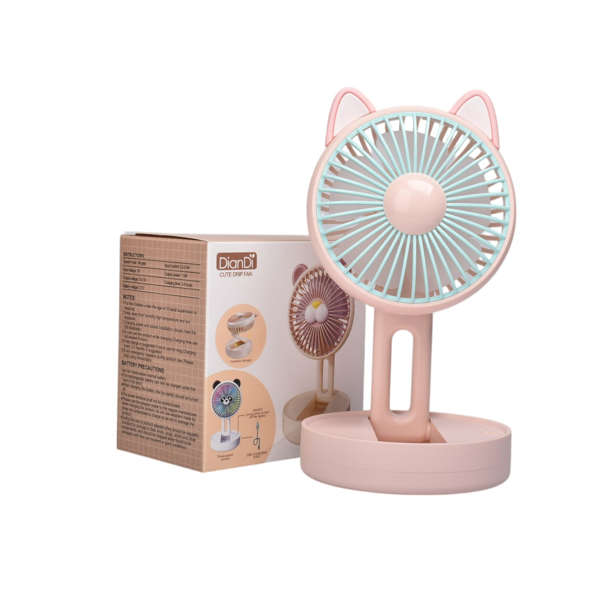 ventilador redondo con orejas plastico recargable dim:17x10x6