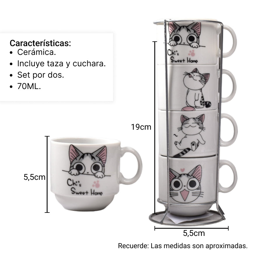 set 4pcs pocillos ceramica con base pequeño