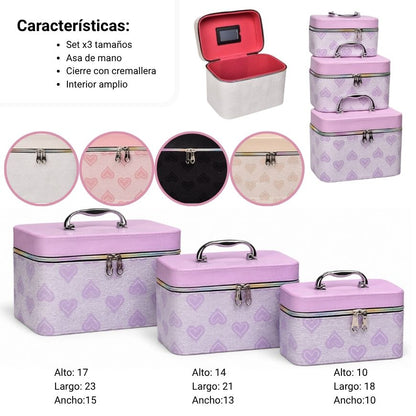COSMETIQUERA NECESER X3 UND CUERO SINTETICO DIM:23x15x16.5CM
