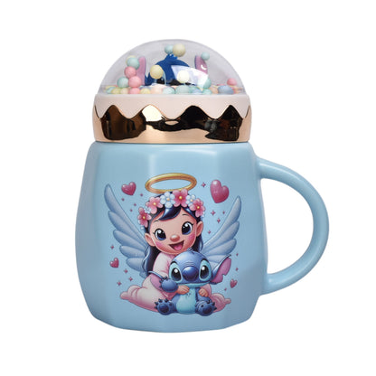 MUG POCILLO CON TAPA CERAMICA PERSONAJE 420ML DIM:8X13
