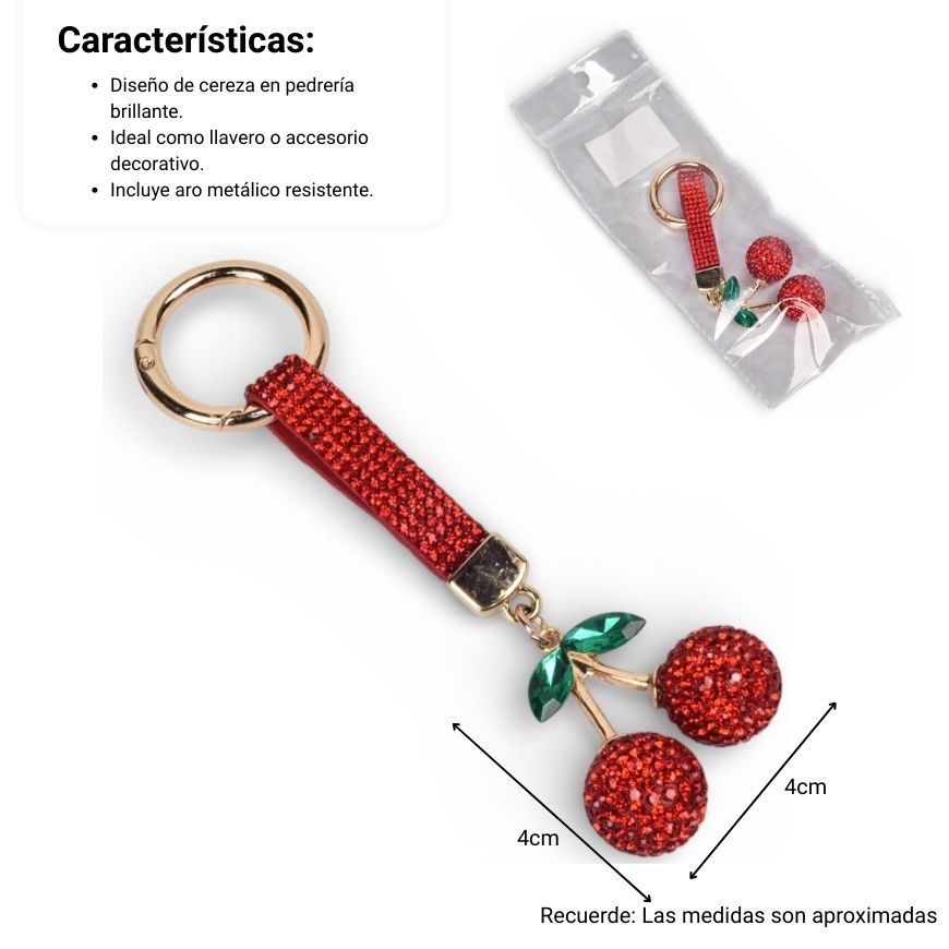 llavero resina y metal cereza dim:4x2x4