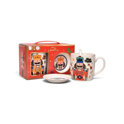 SET 3PCS MUG POCILLO PLATO CERAMICA NAVIDEÑO 350ML