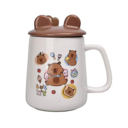 MUG POCILLO CON TAPA CUCHARA CERAMICA DISEÑOS CAPYBARA 400ML