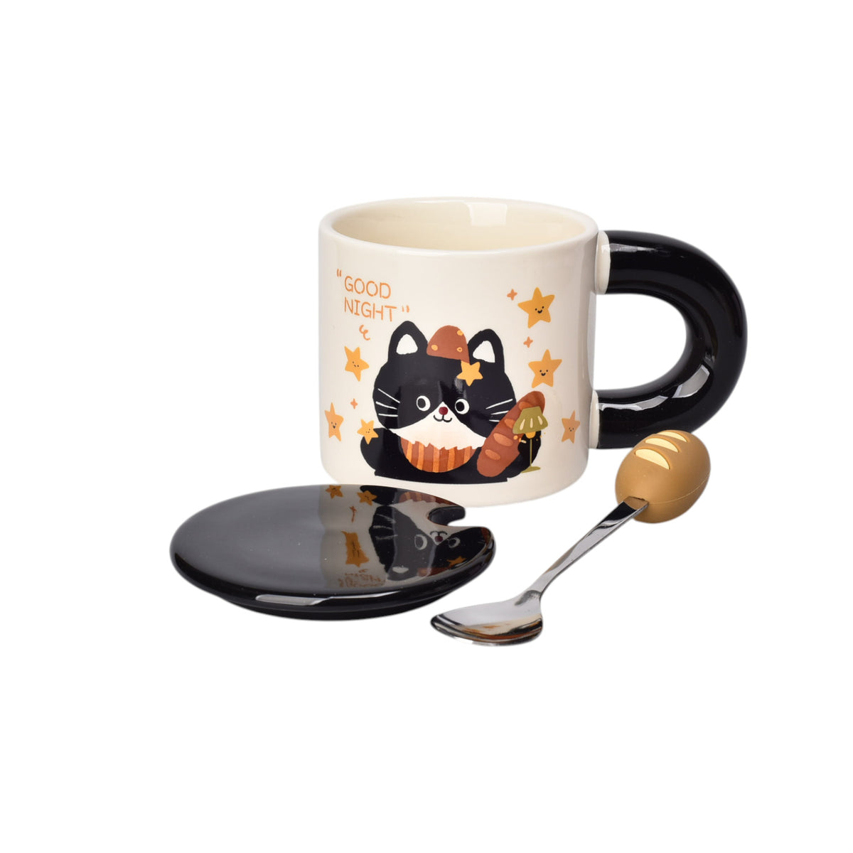 mug pocillo ceramica con cuchara diseño gatos 320ml dim:8x8x8