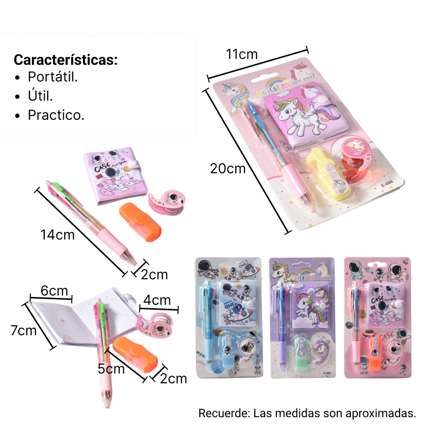 set kit 4pcs  de  escolar en uno