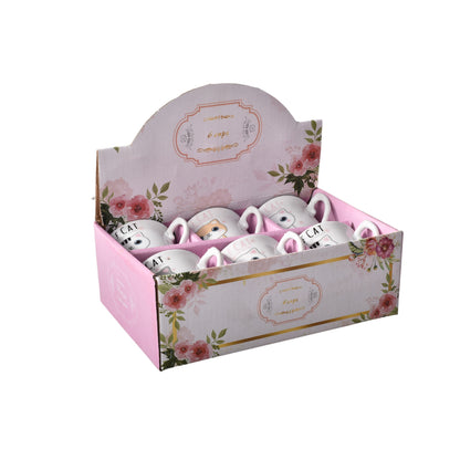 CAJA DE POCILLO POR 6 UNIDADES CERAMICA DISEÑO DE GATOS