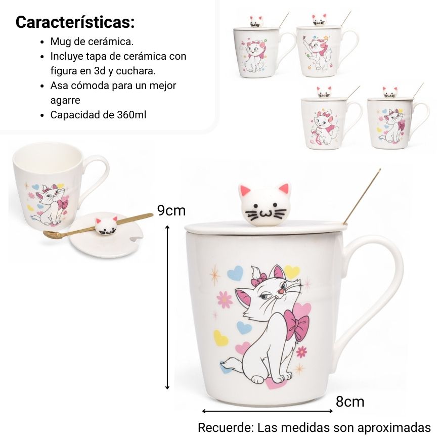 mug pocillo ceramica personaje con tapa y cuchara 370ml dim:9x8