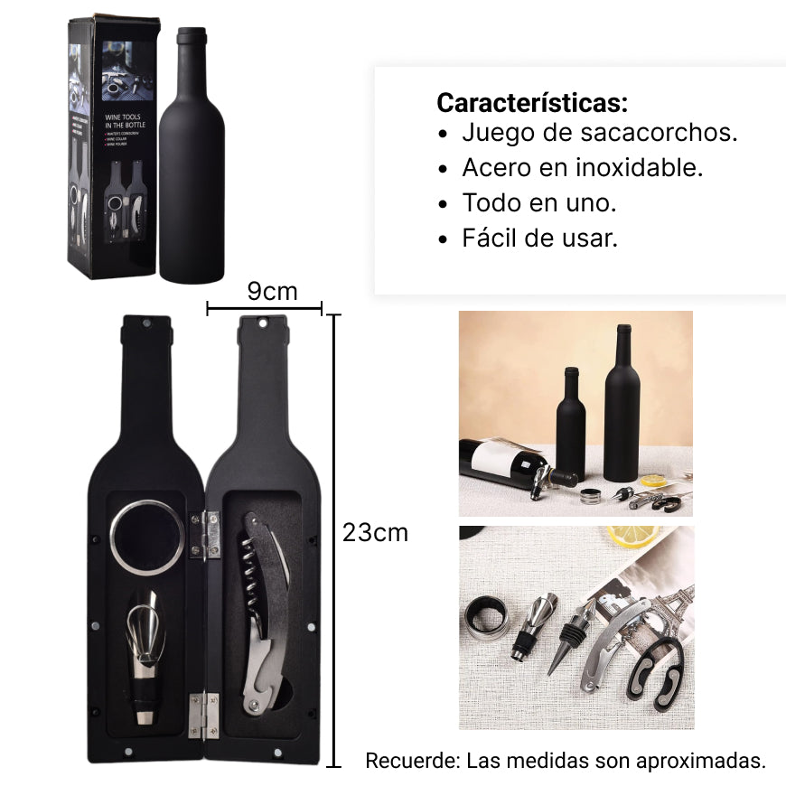 kit descorchador de vino acero inoxidable plastico
