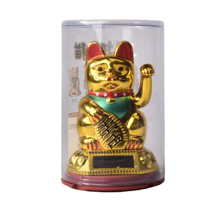 GATO DE LA SUERTE SOLAR PLASTICO COLOR DORADO DIM:6X6X9