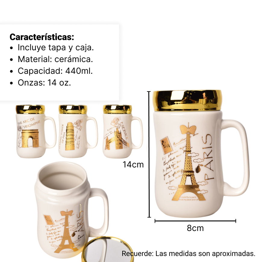 mug pocillo ceramica con tapa diferentes diseños 440ml dim:8