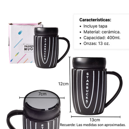 MUG POCILLO CERAMICA CON TAPA 400ML