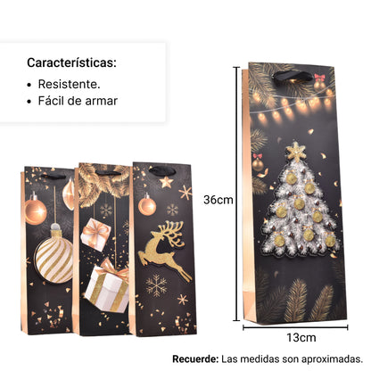 BOLSA DE REGALO PARA VINO NAVIDAD 36X13CM