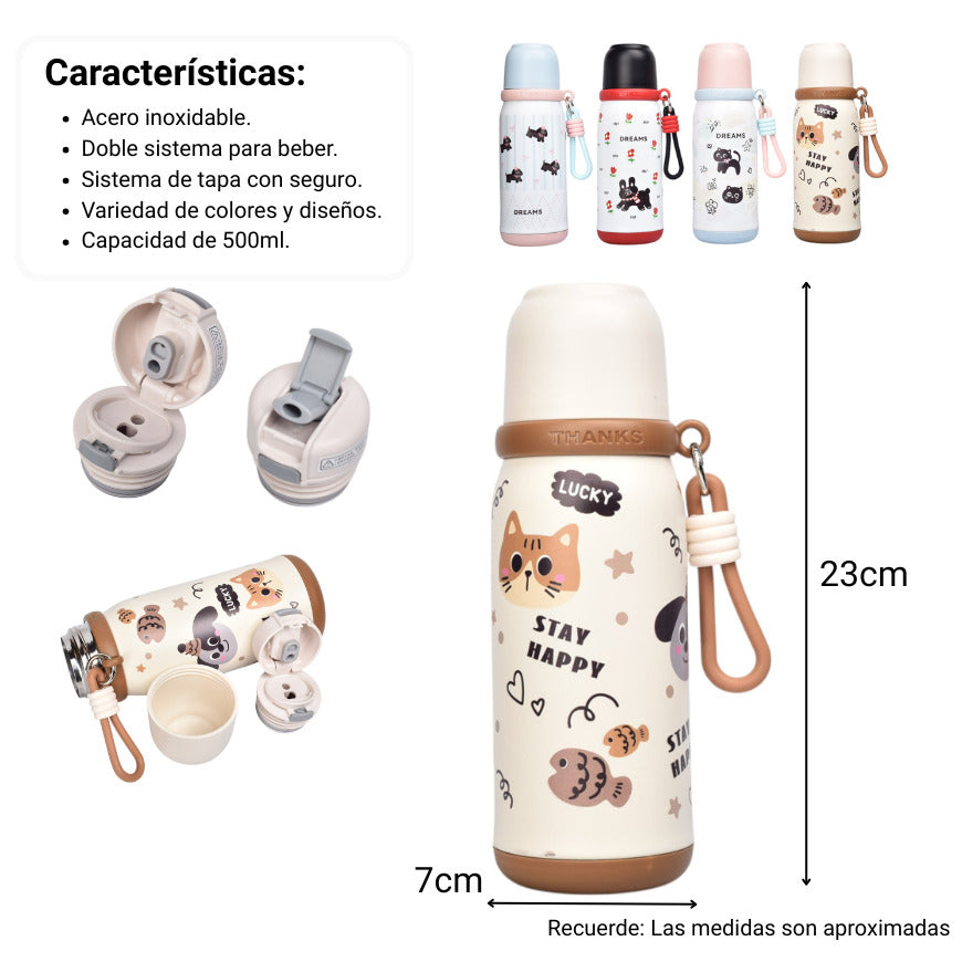 termo acero inoxidable 500ml diseño animales dim:7x7x23