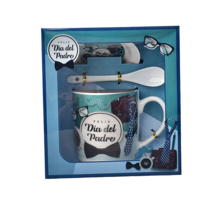 MUG CERAMICA POCILLO DIA DEL PADRE CON PLATO Y CUCHARA