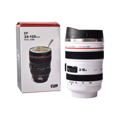 TERMO METALICO 400ML VASO BLANCO FORMA LENTE CAMARA