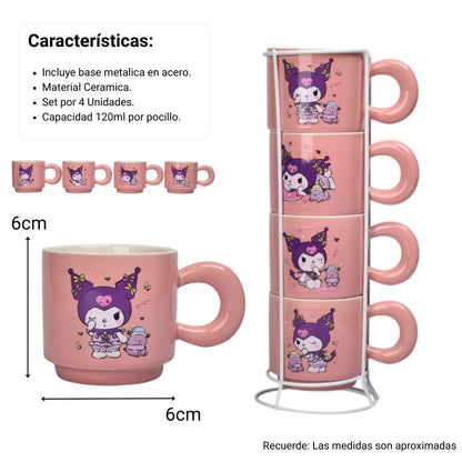 SET 4PCS POCILLOS CERAMICA CON BASE 120ML PERSONAJE