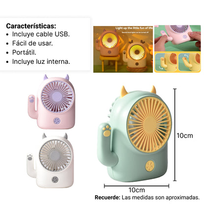 VENTILADOR FORMA DE GATO RECARGABLE PLASTICO CON CABLE USB