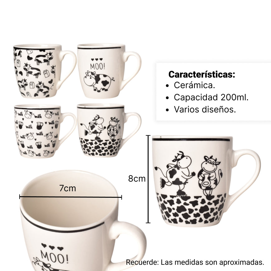 mug pocillo ceramica diseño de vacas 200ml dim:7x7x8