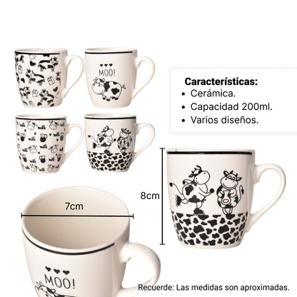 MUG POCILLO CERAMICA DISEÑO DE VACAS 200ML DIM:7X7X8