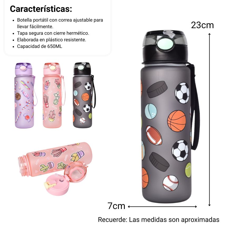 botella de agua 650ml plastica