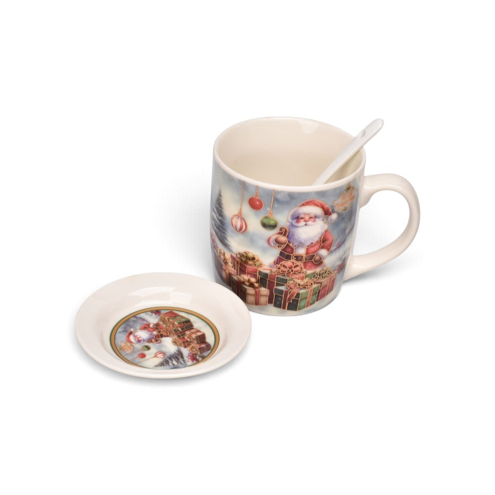 set 3pcs mug pocillo plato ceramica navideño 350ml