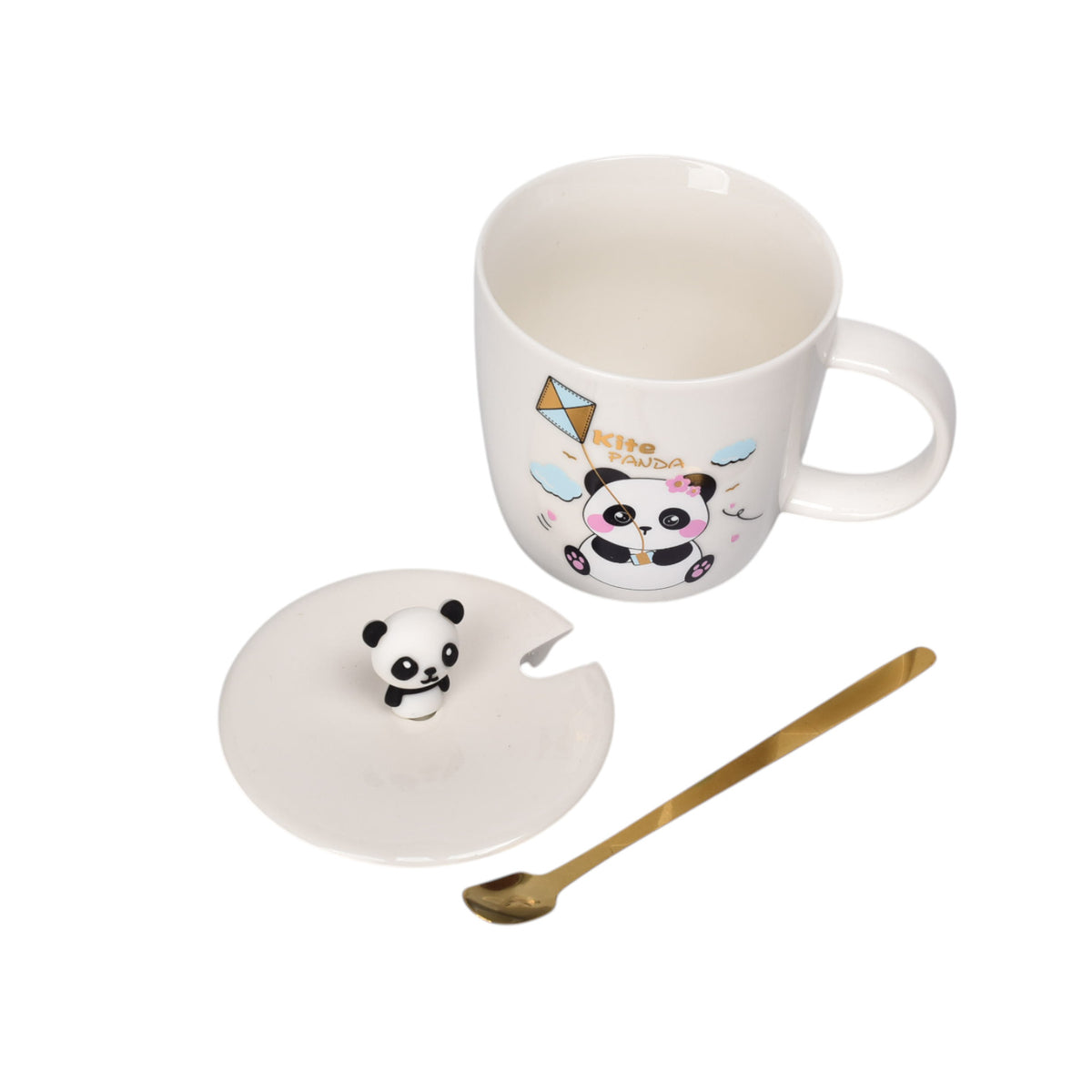 mug pocillo con tapa ceramica y cuchara 340ml dim:9x9x9