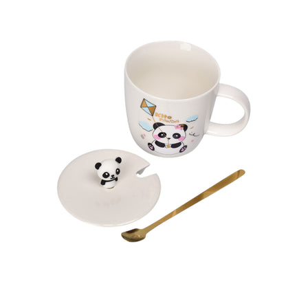 MUG POCILLO CON TAPA CERAMICA Y CUCHARA 340ML DIM:9X9X9