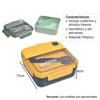 PORTACOMIDAS LONCHERA PLASTICO RECIPIENTE CON CUBIERTOS