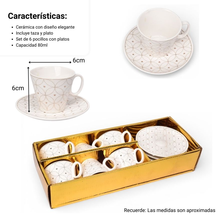 set pocillo con plato blanco ceramica 80ml dim:6x6x5
