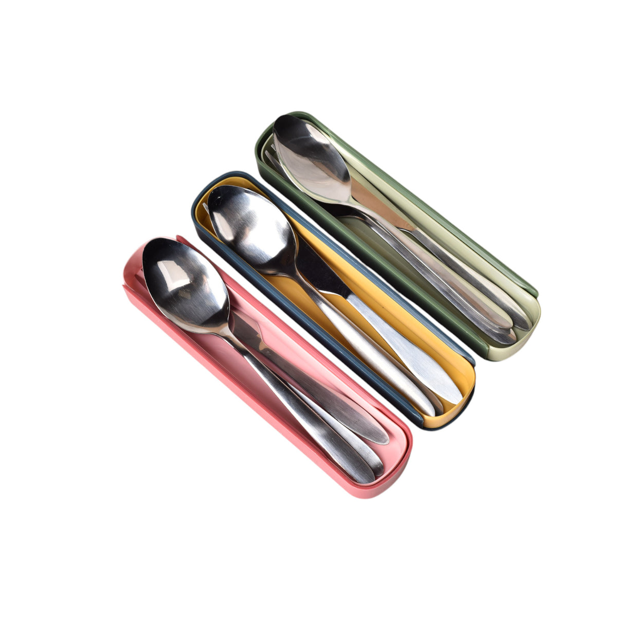set cubiertos portatiles plastico + acero