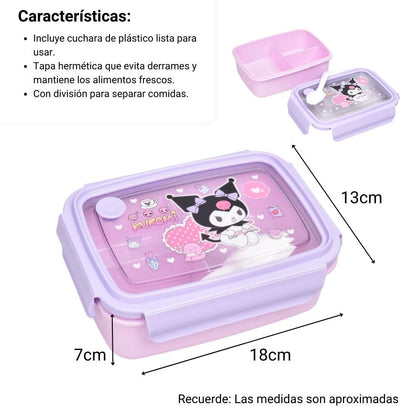 PORTACOMIDA PLASTICO 800ML PERSONAJE LILA DIM:18X13