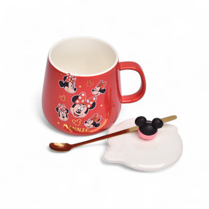 MUG POCILLO CERAMICA PERSONAJE CON TAPA Y CUCHARA 350ML DIM:7X7
