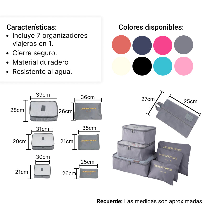 set organizadores de viaje portatil 7 unidades