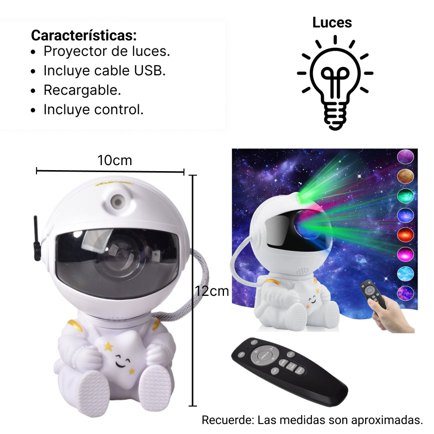 proyector con cable usb recargable forma astronauta plastico