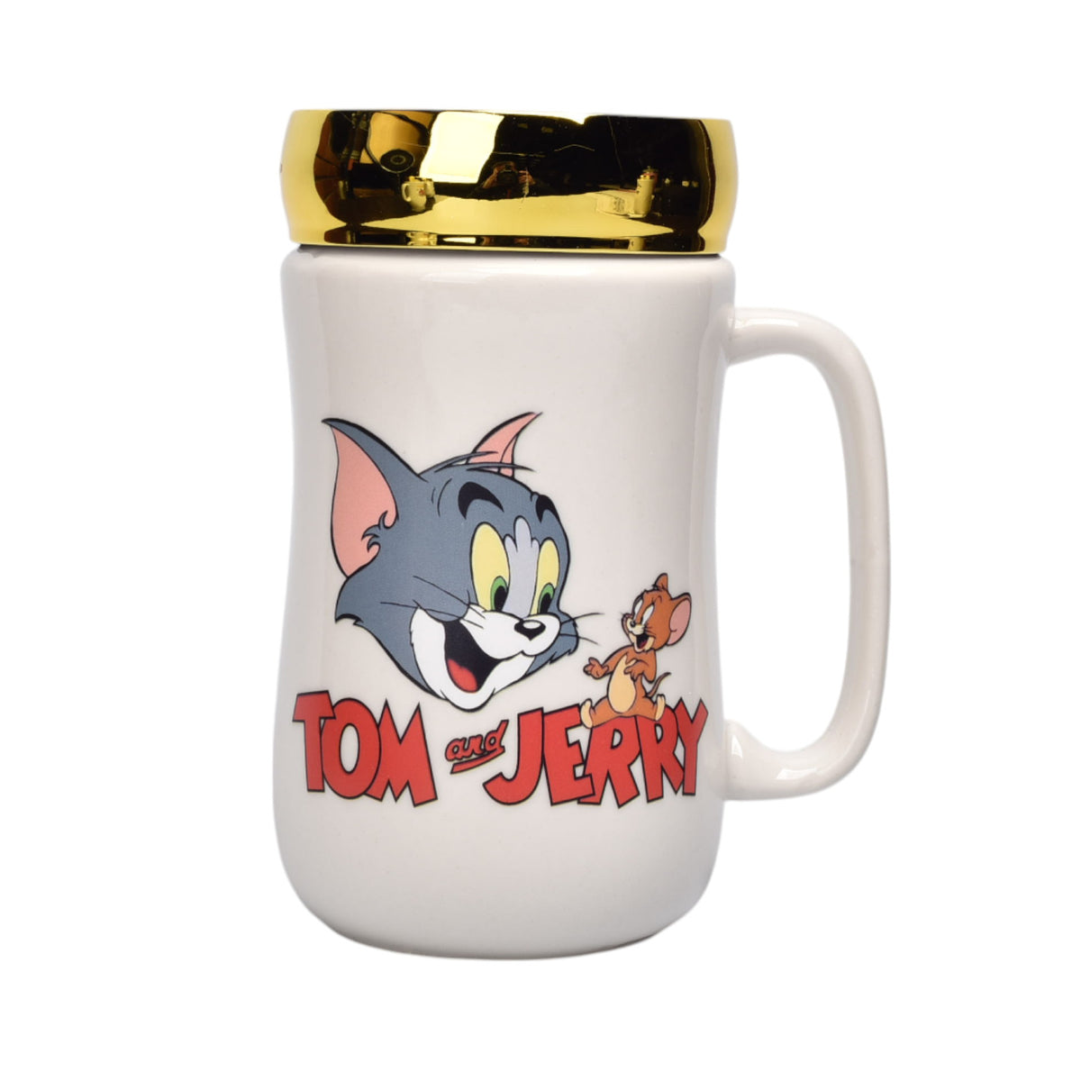 pocillo ceramica diseño tom y jerry con tapa 450ml dim:7x14