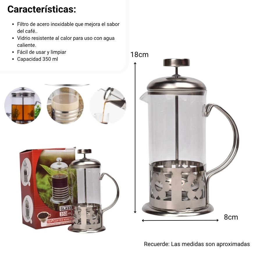 cafetera prensa francesa acero y vidrio dim:8x8x18