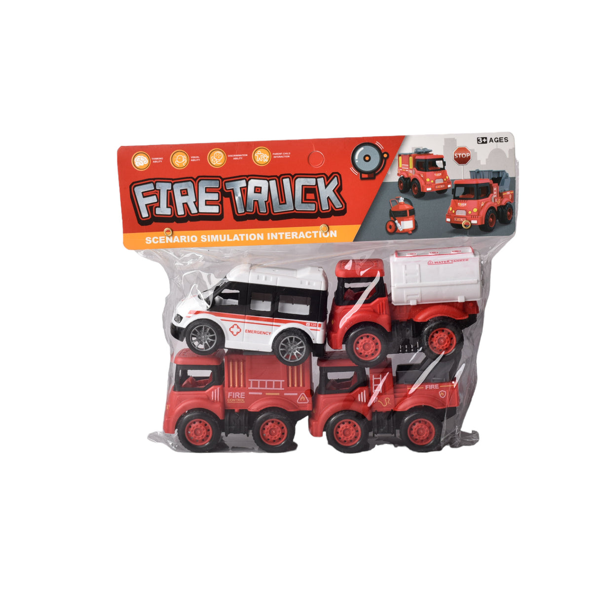 juguete set por 4 unidades carro de bomberos plasticos