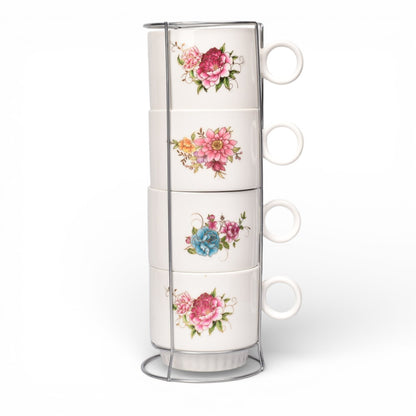 POCILLO SET 4PCS CERAMICA CON BASE 250ML DIM:8X8X7