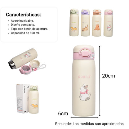 TERMO ACERO INOXIDABLE 500ML DISEÑO ANIMALES  DIM:6X6X20